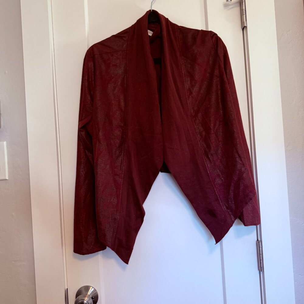 Knox Rose Faux Suede Drape Front Jacket in Burgundy Size XL